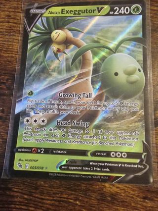 Pokemon Alolan Exeggutor V holo rare card 005/078