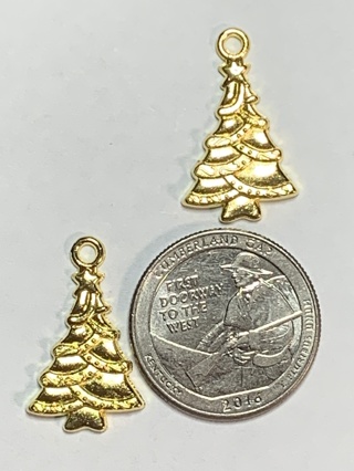 CHRISTMAS TREE CHARMS~#11~GOLD~SET OF 2 CHARMS~FREE SHIPPING!