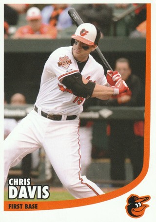 CHRIS DAVIS, TEAM ISSUED 3 1/2" x 5" PHOTO CARD, BALTIMORE ORIOLES