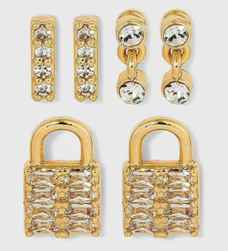 Sugarfix by BaubleBar Micro Crystal Lock Earring Set 3pc - Gold