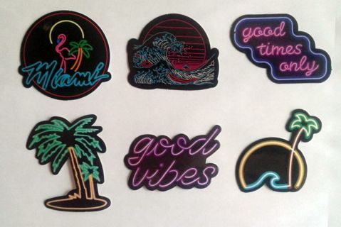 Six Neon Vinyl Stickers #3