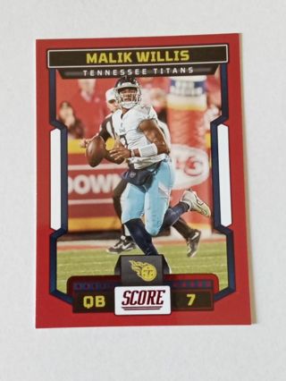 Tennessee Titans Malik Willis Red Parallel Football Card