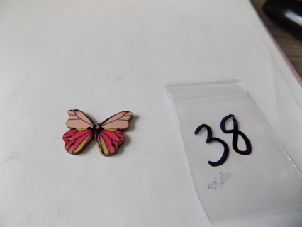 Wood butterfly button # 38 light and dark pink