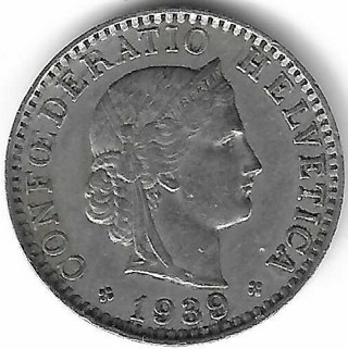 1939 B Switzerland 20 Rappen Coin