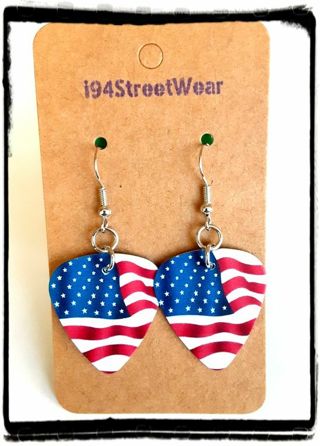 American Flag Guitar Pick Earrings B-5