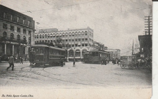 Vintage Unused Postcard: B&W: Public Square, Canton, OH