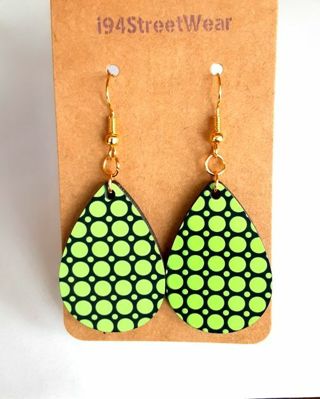 Green Polka Dots Teardrop Earrings B-16