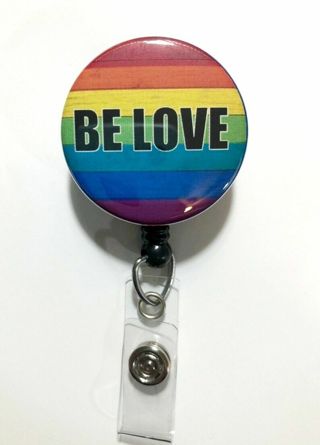 BE LOVE - Colorful Rainbow STRIPED - Retractable Reel ID Badge - U Pick Reel