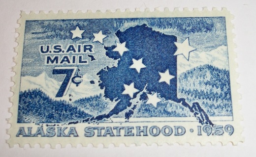 Scott #C-53, US Airmail Alaska Statehood, 1 Useable 7¢ US Postage Stamp. Has Original Gum.