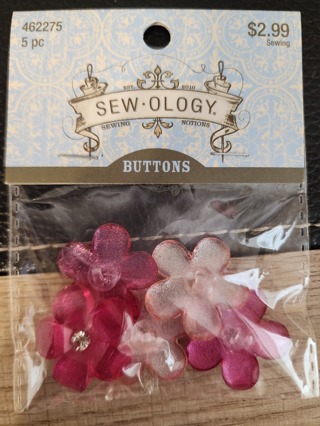 NEW - Sew-Ology - Pink Flower Buttons - 5 in package 