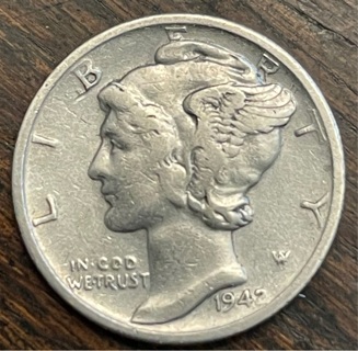 1942 P Silver Mercury Dime Winged Liberty VF+ 90% Silver 