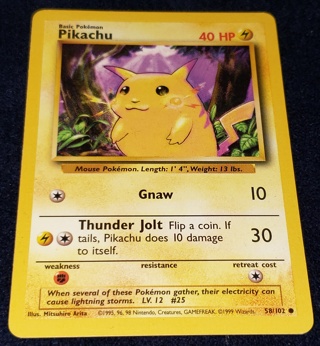 ⚡ Pokemon Card Pikachu 58/102⚡40 HP Vintage Base Set