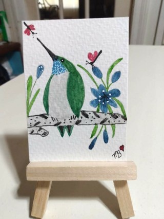 ACEO Original, Watercolor Painting 2-1/2"X 3/1/2" Hummingbird by Artist Marykay Bond