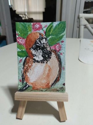 ACEO Original, Watercolor Painting 2-1/2"X 3/1/2" Sparrow Bird by Artist Marykay Bond