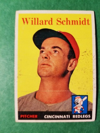 1958 - TOPPS EXMT - NRMT BASEBALL - CARD NO. 214 - WILLARD SCHMIDT - REDLEGS