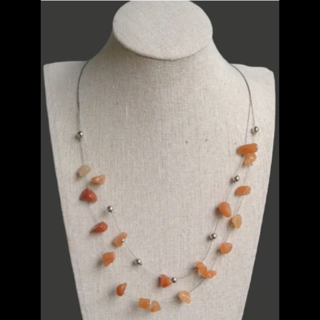 New Orange Stone Layered Silver Tone Wire Necklace & Earring Set Pebble Posh