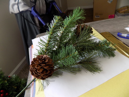 15 inch tall pine branch & pine cones floral pick