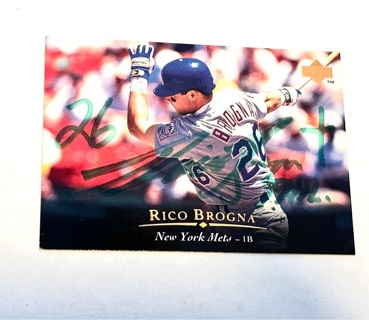 Autographed 1995 Upper Deck New York Mets Baseball Card #121 Rico Brogna