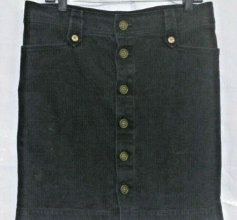 Denim Skirt mini american living black Cotton logo brass buttons pocket women 12