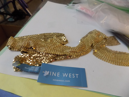 NWT 60 inch x 1 inch Nine West belt/scarf gold flat metallic embellishment cover look of rhinestones