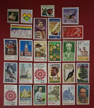 Twenty Six Mint .22 US Postage Stamps