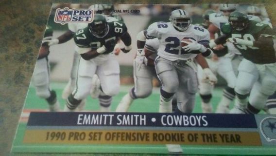 1991 NFL PRO SET 1990 ROOKIE OF THE YEAR EMMITT SMITH. DALLAS COWBOYS FOOTBALL CARD# 1
