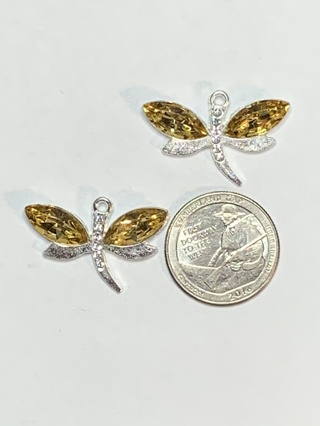 DRAGONFLY CHARMS~#2~YELLOW~SET OF 2 CHARMS~FREE SHIPPING!