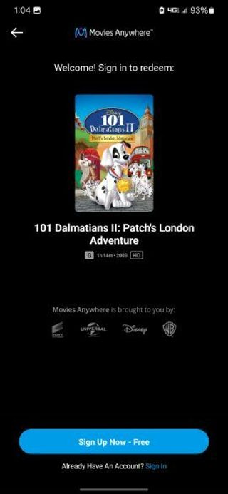 101 dalmations 2 Digital HD movie code MA/VUDU/iTunes