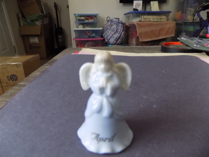 2 inch tall Russ Berrie & Co miniature porcelan angel bell of month April TIG