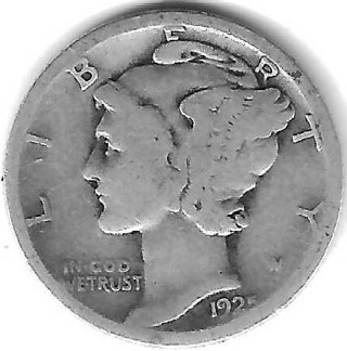 1925 Mercury Dime 90% Silver U.S. 10 Cent Coin