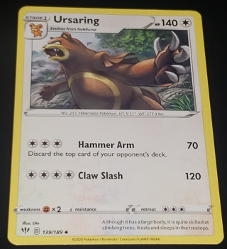 ⚡ Pokemon Card Ursaring 139/189 Uncommon ⚡ 140 HP Darkness Ablaze