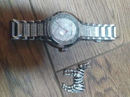 Betsy Johnson watch and brooch