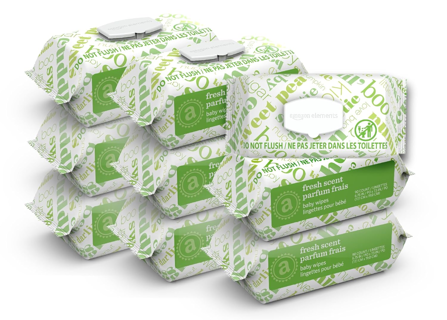 [NEW] Flip-Top Packs - Amazon Elements Baby Wipes, Fresh  (810 Count)