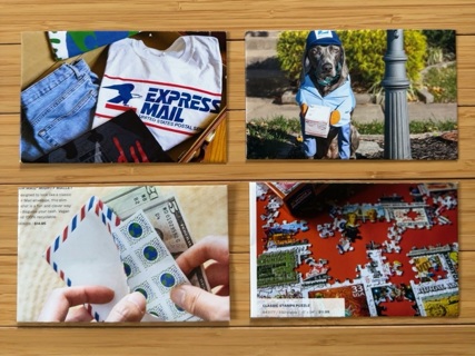 Four handmade Stamp themed envelopes 