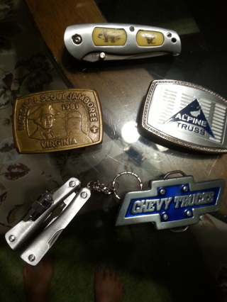 belt buckles and knife lot. 