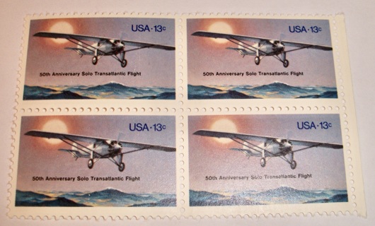 Scott #1710, Lindberg Flight, Pane of 4 Useable 13¢ US Postage Stamps