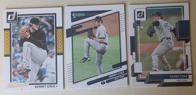 Gerrit Cole 3 different Donruss Cards - New York Yankees Pittsburgh Pirates