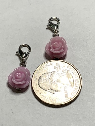 ❣ROSE DANGLE FLOWER CHARMS~#2~LIGHT PURPLE~SET OF 2~WITH LOBSTER CLASP~FREE SHIPPING❣