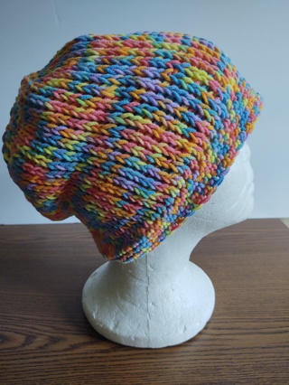 Hand Crocheted Tunisian  Knit Stitch Slouch Hat 