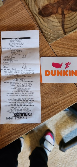 Dunkin Donuts gift card