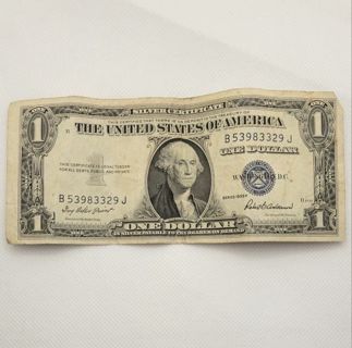 1935 Series F One Dollar Bill Silver Certificate No Motto Blue Seal