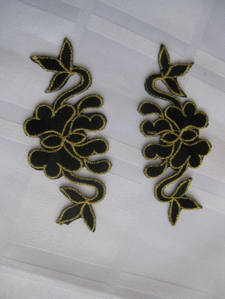 2 Iron on black&gold embroidered patches, set of 2, sewing, cloths decor, other use. New out of pck.