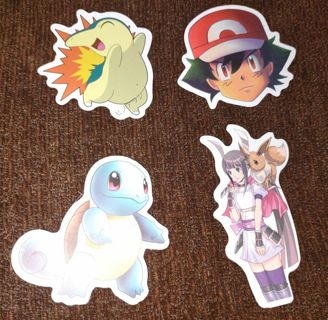 4 Pokemon conquest Go stickers Squirtle, evee / Picachu, Typhiosion, Ash