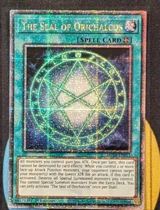 Quarter Century Rare Holo Yugioh Card The Seal of Orichalcos near mint condition