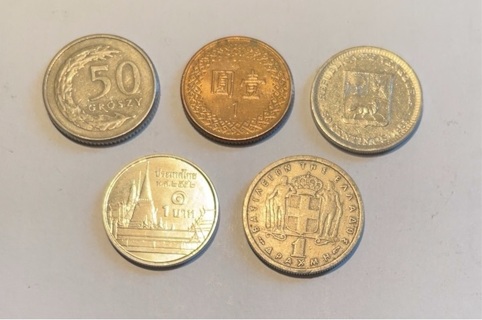 5 Different Nickel Sized Foreign Coins 