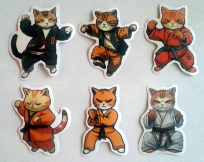 Six Cool Karate Cat Stickers