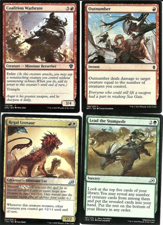 4 MTG Cards Coalition Warbrute, Outnumber, Regal Leosaur & more