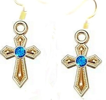 GP AQUA RHINESTONE CROSS EARRINGS (PLEASE READ DESCRIPTION) 