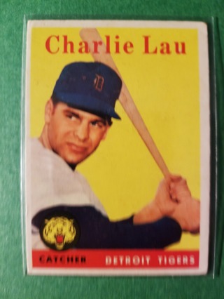 1958 - TOPPS EXMT - NRMT BASEBALL - CARD NO - 448 - CHARLIE LAU - TIGERS