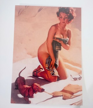 Vintage Looking Pinup W/ Dog Postcard/ Paper Craft - NEW